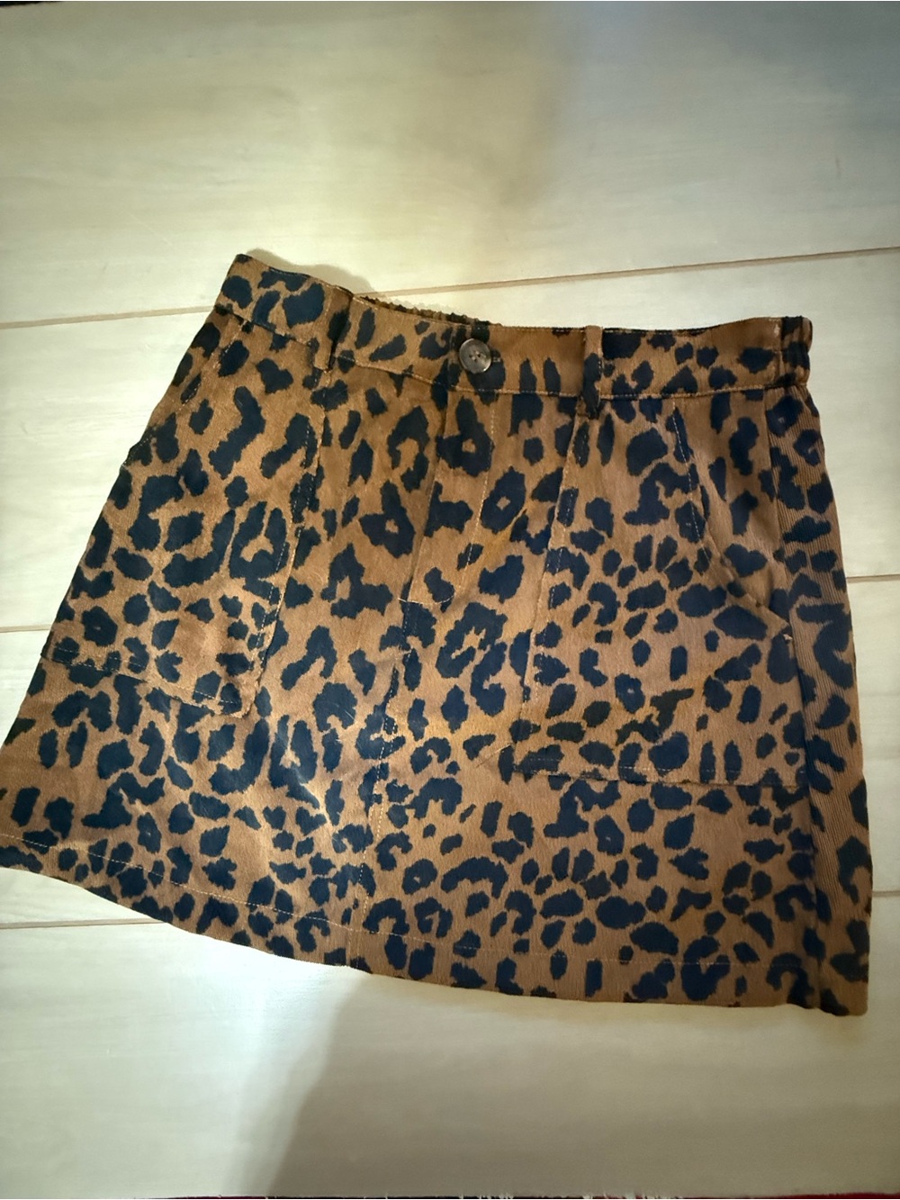 Hayden Leopard Print Mini Skirt - Brown & Black Corduroy